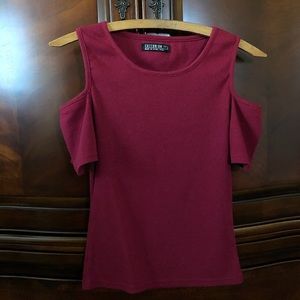 burgundy cotton on open-shoulder blouse